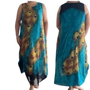 New Wantdo Secret Peacock Sleeveless Maxi Dress 3XL Bohemian Resort Wear Flowy